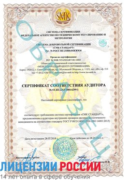 Образец сертификата соответствия аудитора №ST.RU.EXP.00014299-1 Ленинск-Кузнецкий Сертификат ISO 14001